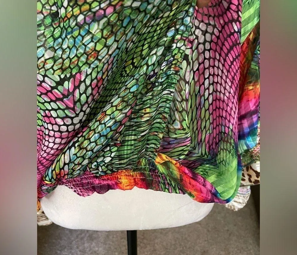 Jeff Gallano Paris Mixed Print Colorful Blouse Size 1 S/M V Neck Long Sleeve - Image 6