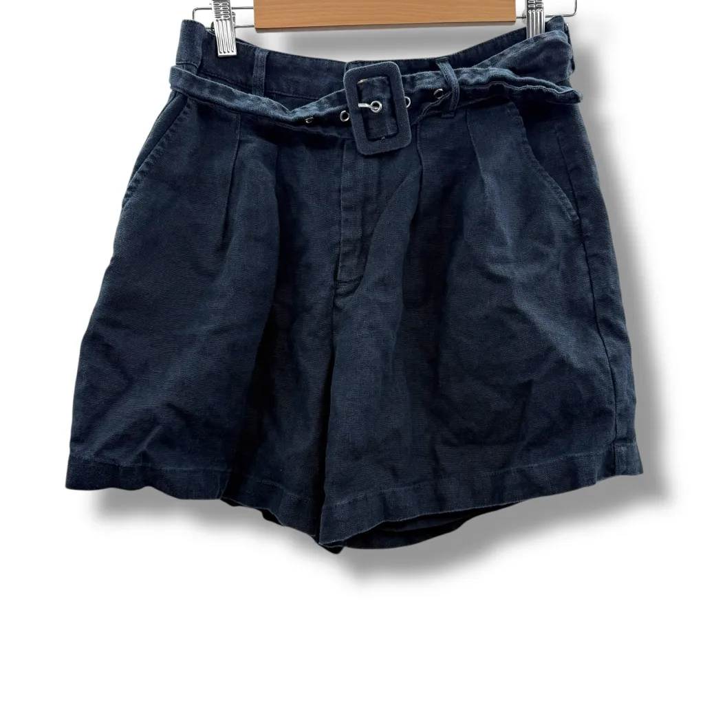 Blank‎ NYC Set Sail Belted Shorts Women’s Size 27 Navy Blue Linen High Rise - Image 3