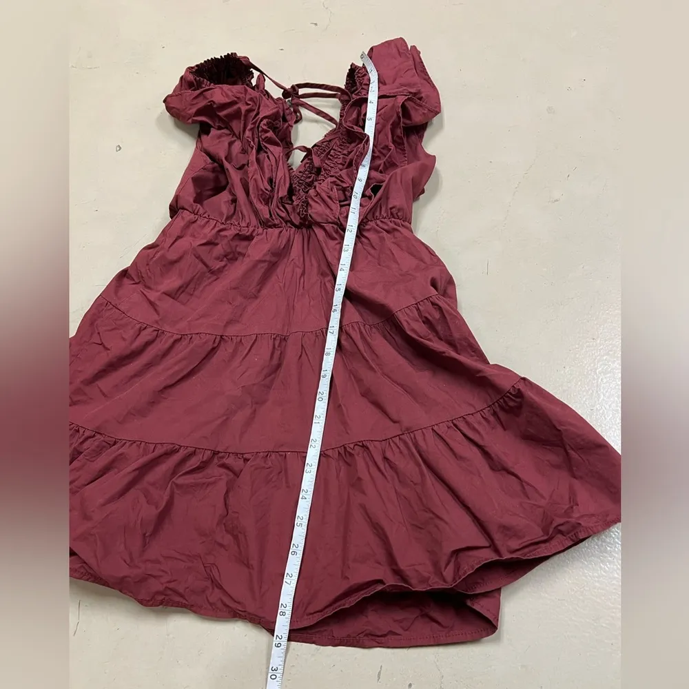 Altar’d State Women M Flare Mini Boho Ruffle Maroon Red Rita Ruffle Dress Tunic - Image 5