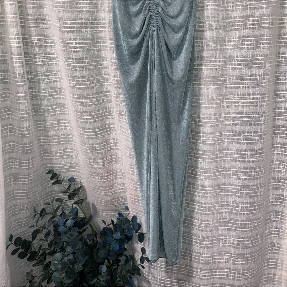 HELLO MOLLY Mermaidcore Sparkly Aquamarine Ruched Skirt - Sz. 4 / Small - Image 3