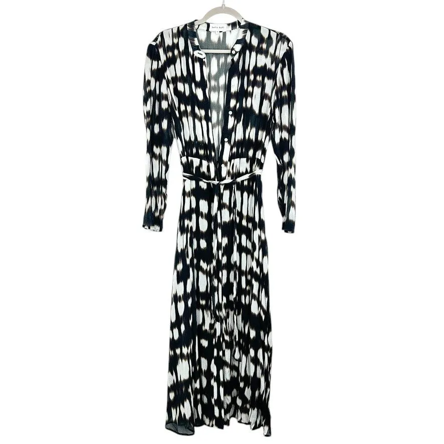 Bella Dahl XS Black White Print Rayon Maxi Dress Button Front Long Sleeve Resort - Image 2