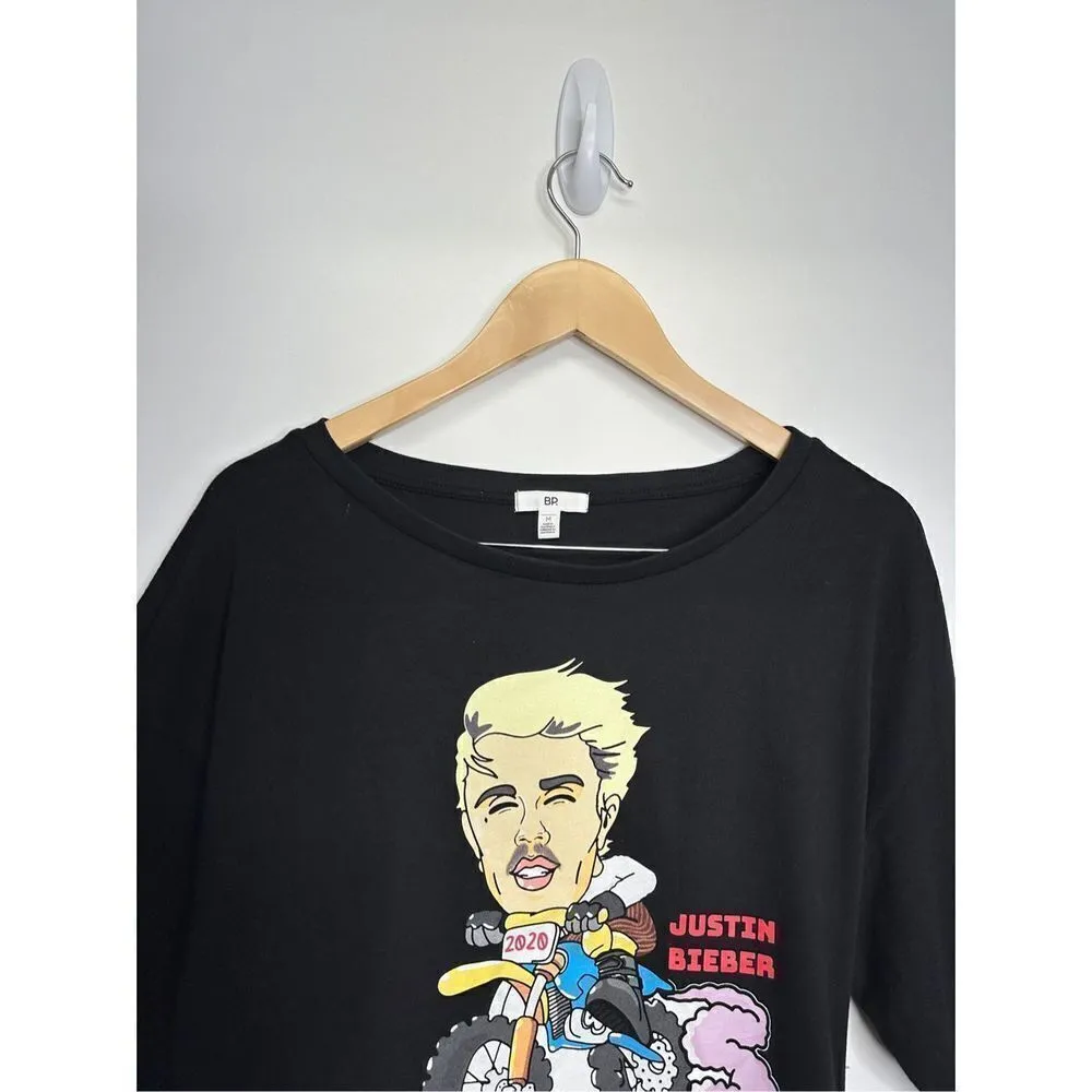 BP Justin Bieber Graphic Shirt Womens Black Short Sleeve Size Medium NWT - Image 6
