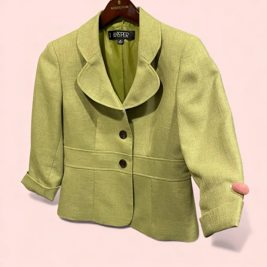 Cute avocado round collar chunky button blazer Kasper lined 3/4 sleeve - Image 3