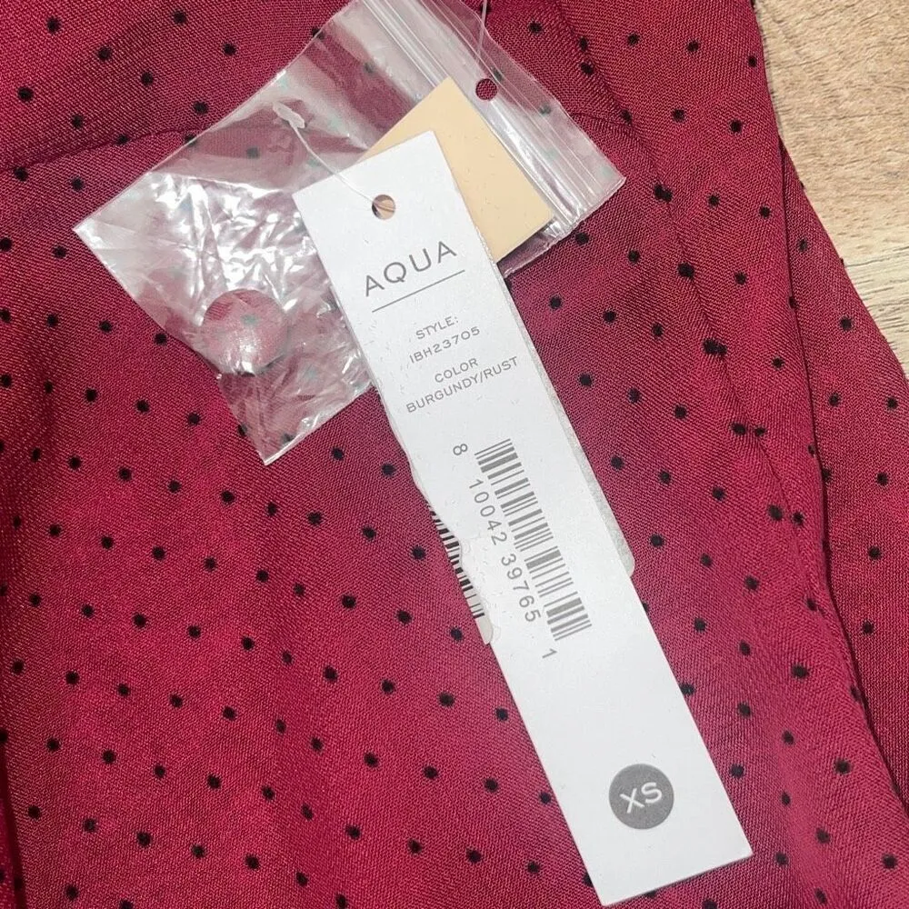 NWT Aqua Womens Prairie Smocked‎ Mock Neck Puff Long Sleeve Blouse Burgundy XS - Image 7