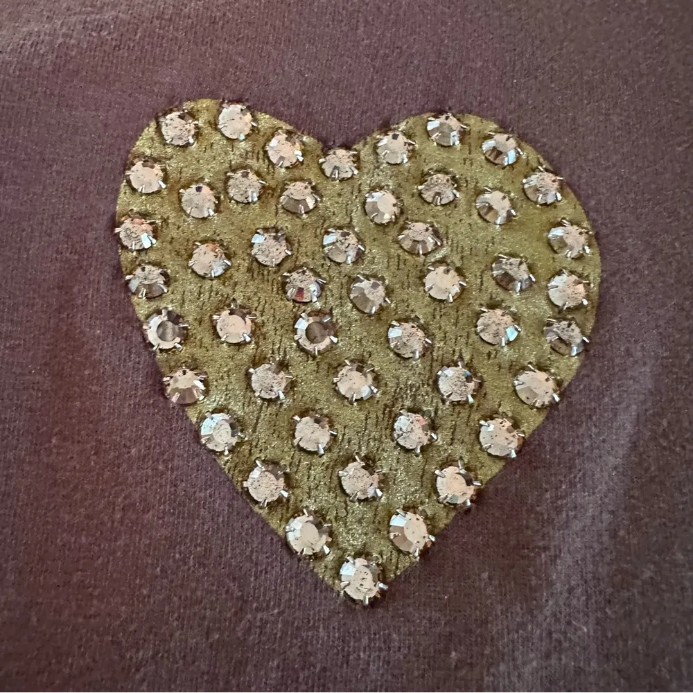 Vintage Bejeweled by Susan Fixel brown hoodie with gold rhinestone heart Sz M Size M - Image 2