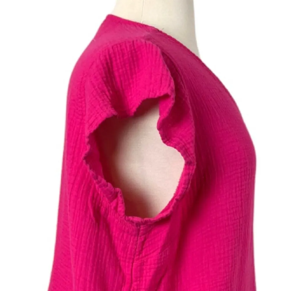 Three Dots Short Set Double Gauze Cotton 4” Inseam V Neck Hot Pink Women’s XXL - Image 7