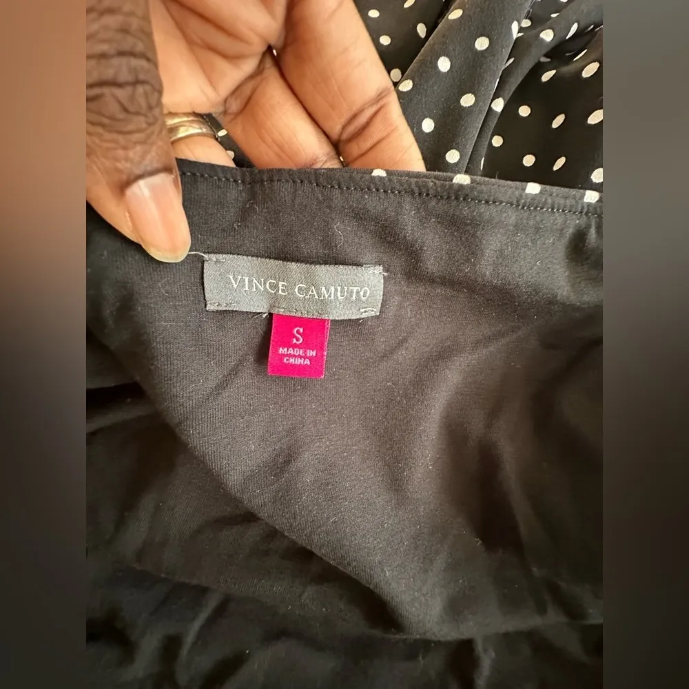 Vince Camuto Black And White Polka Dot Elastic Waist Pencil Skirt Raw Hem Sz S - Image 4