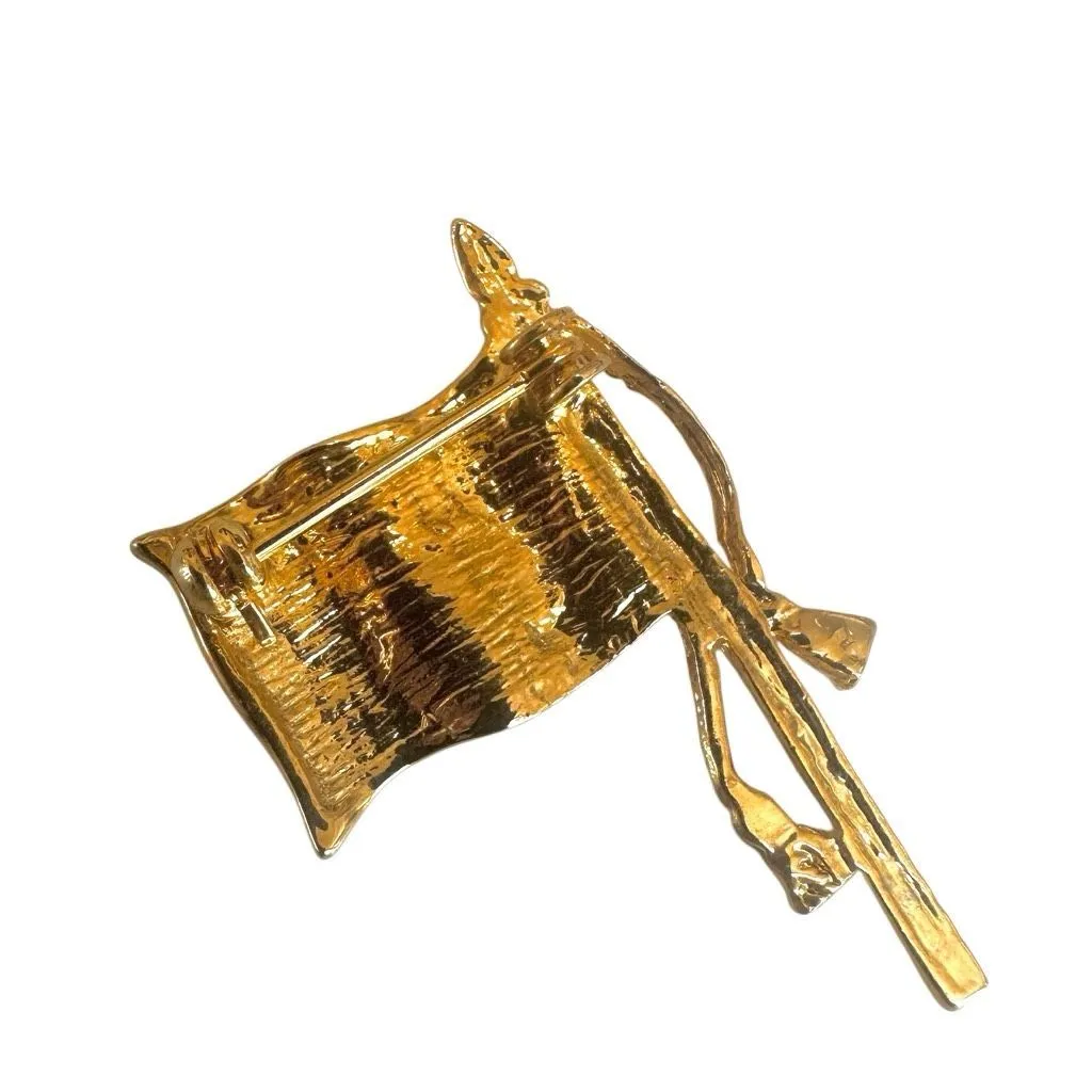 Vintage American Flag Rhinestone Brooch Gold Tone Patriotic Pin - Image 4