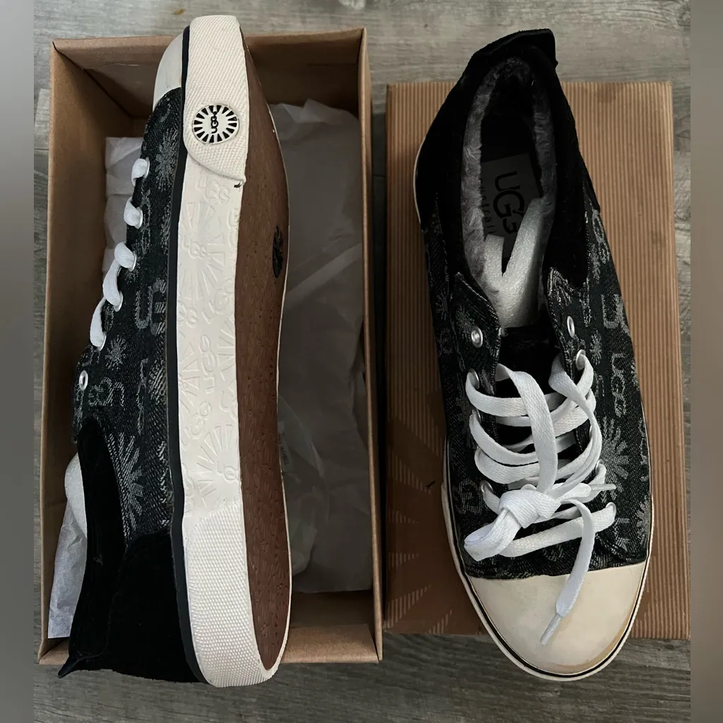 UGG Australia Vintage Fur Sneakers for Women, Size 11 - Black/Grey New In Box - Image 4
