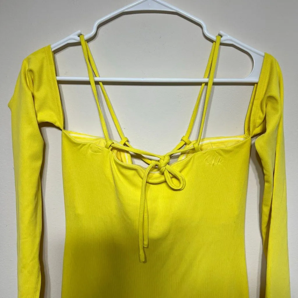 Not Yours To Keep Sunny Yellow Ribbed Midi Dress M Women Size M - Image 8