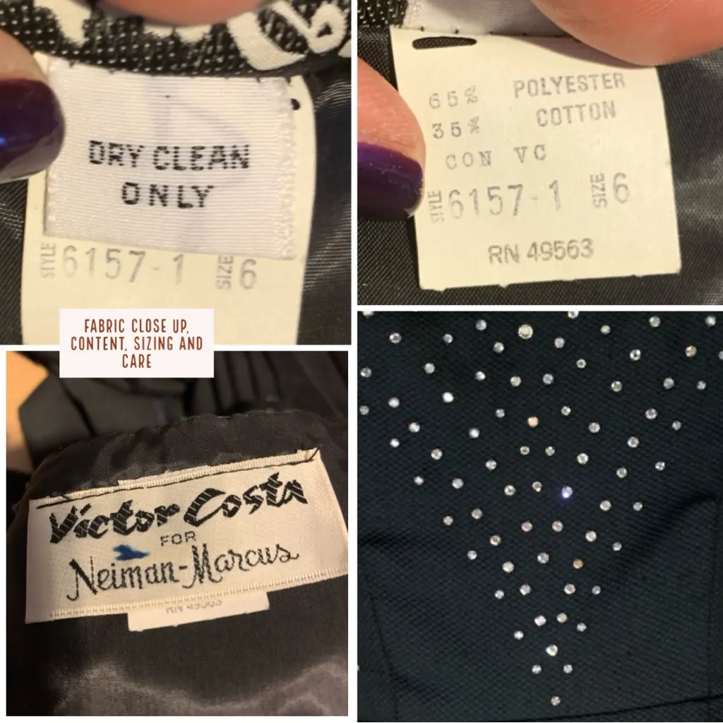 VICTOR COSTA VINTAGE 1980'S BLACK RHINESTONE ACCENT STRAPLESS COCKTAIL DRESS (6) - Image 11