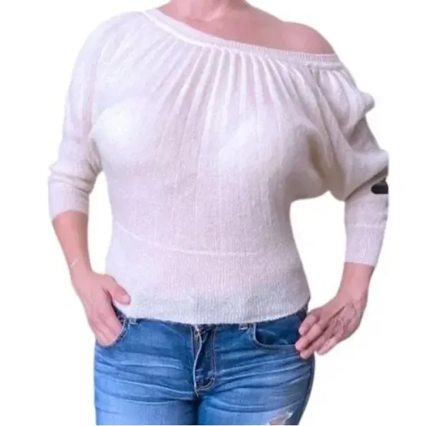 Moda International Cream Kid Mohair Blend Sweater Size‎ Large EUC White - Image 5