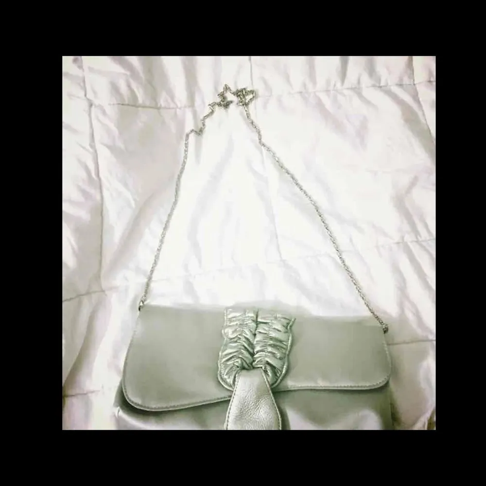 Grey Silver Ruffle Front Envelope Clutch Crossbody Gray - Image 4