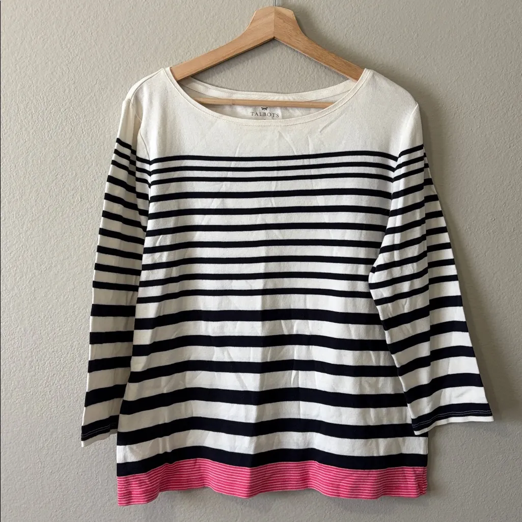 Talbots Striped Boatneck Cotton Top Size XL Quarter Sleeve  Colorblock - Image 2