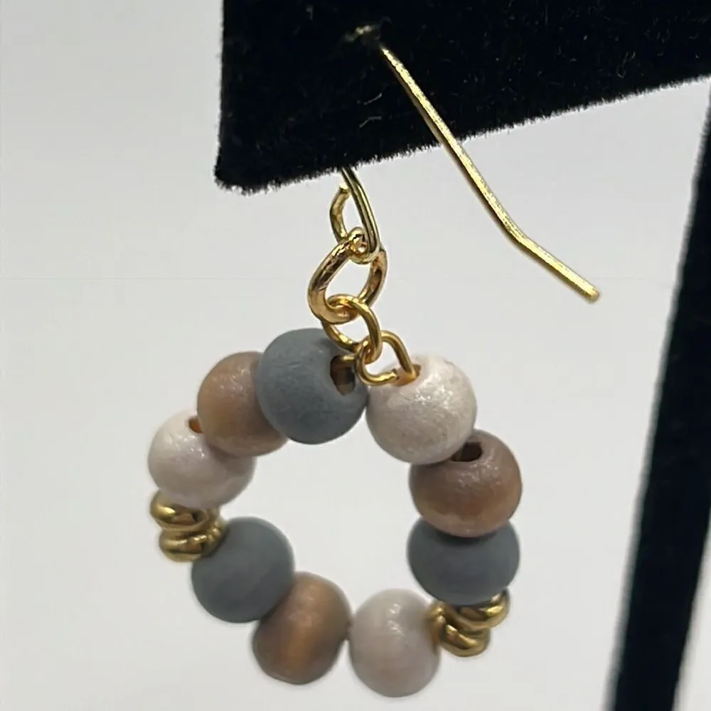 1.5” Gold Tone Beaded Earth Tone Boho Drop Earrings Gold - Image 3