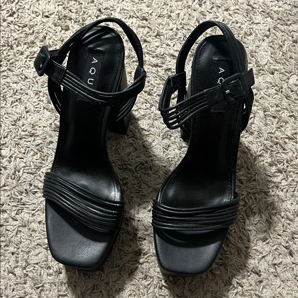 Aqua SWEET Faux Leather Square Toe Block Heel Sandals, Size 8.5, NEW in Box - Image 5