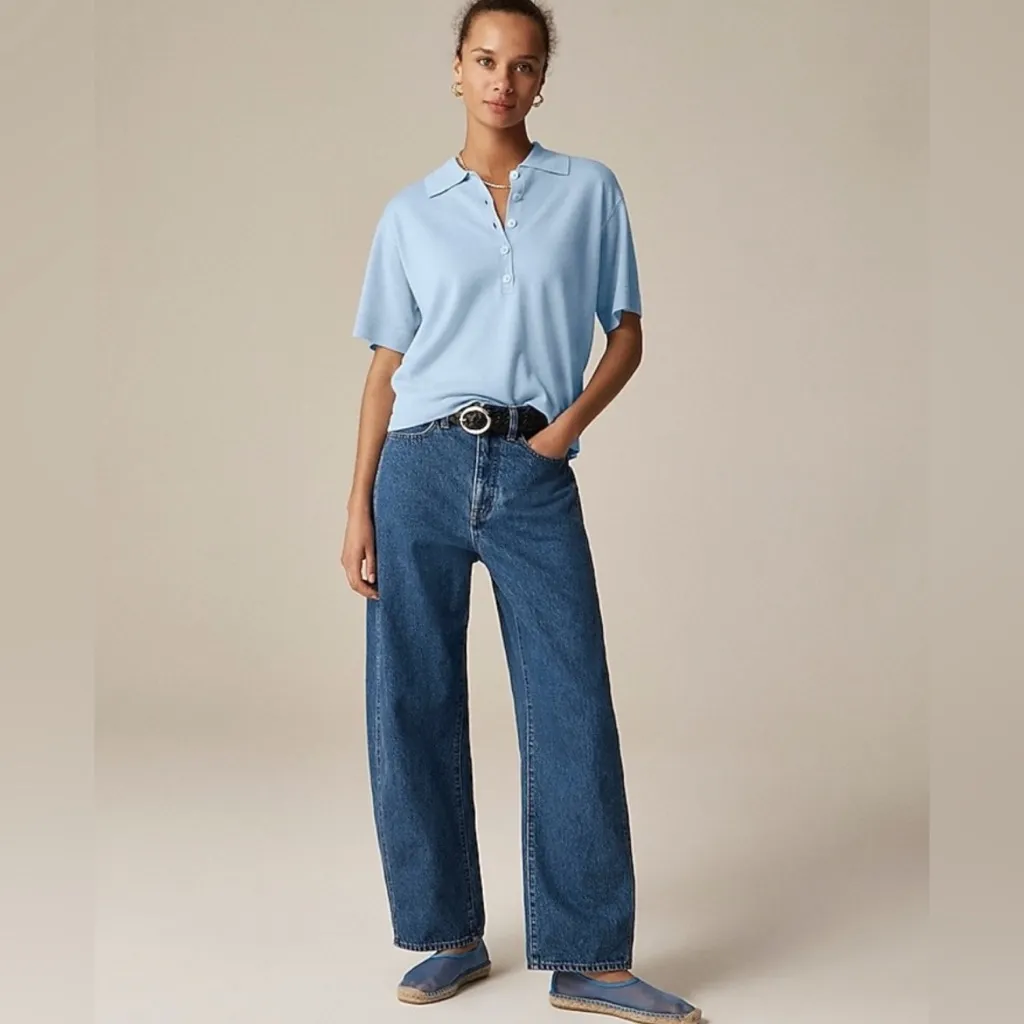 J.Crew Featherweight cashmere short-sleeve sweater-polo in Canary Blue, Size XS - Image 3