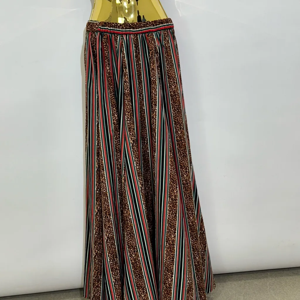 Boho Stripe & Leopard Maxi Skirt – Truly 4 You (Size M) Orange Size M - Image 3