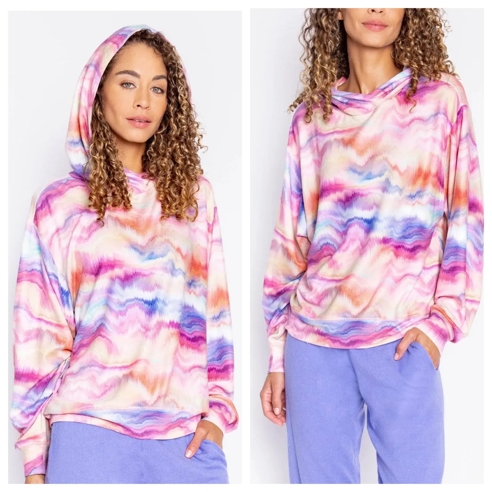 PJ Salvage Hoodie Sunset Glow Long Sleeve Pink Rainbow Jersey Hoodie - Image 2