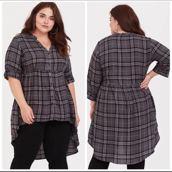 Torrid Lexie Twill Plaid Hi-Low Tunic - Image 2