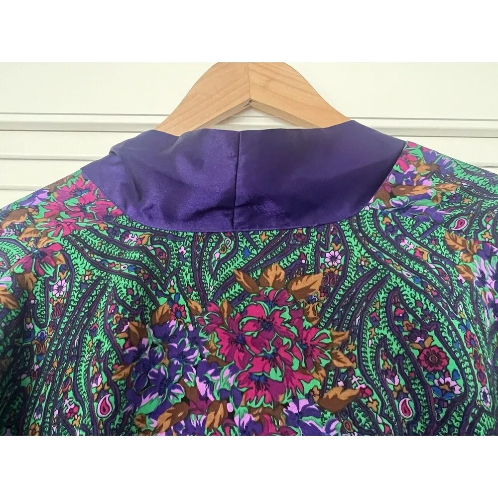 Victoria's Secret OS Vintage Gold Label Purple Green Floral Paisley Kimono Robe - Image 4
