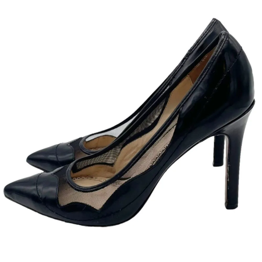 Pour La Victoire Chantel Mesh Scallop Black Leather Pointed Toe Heels Size 8 - Image 5