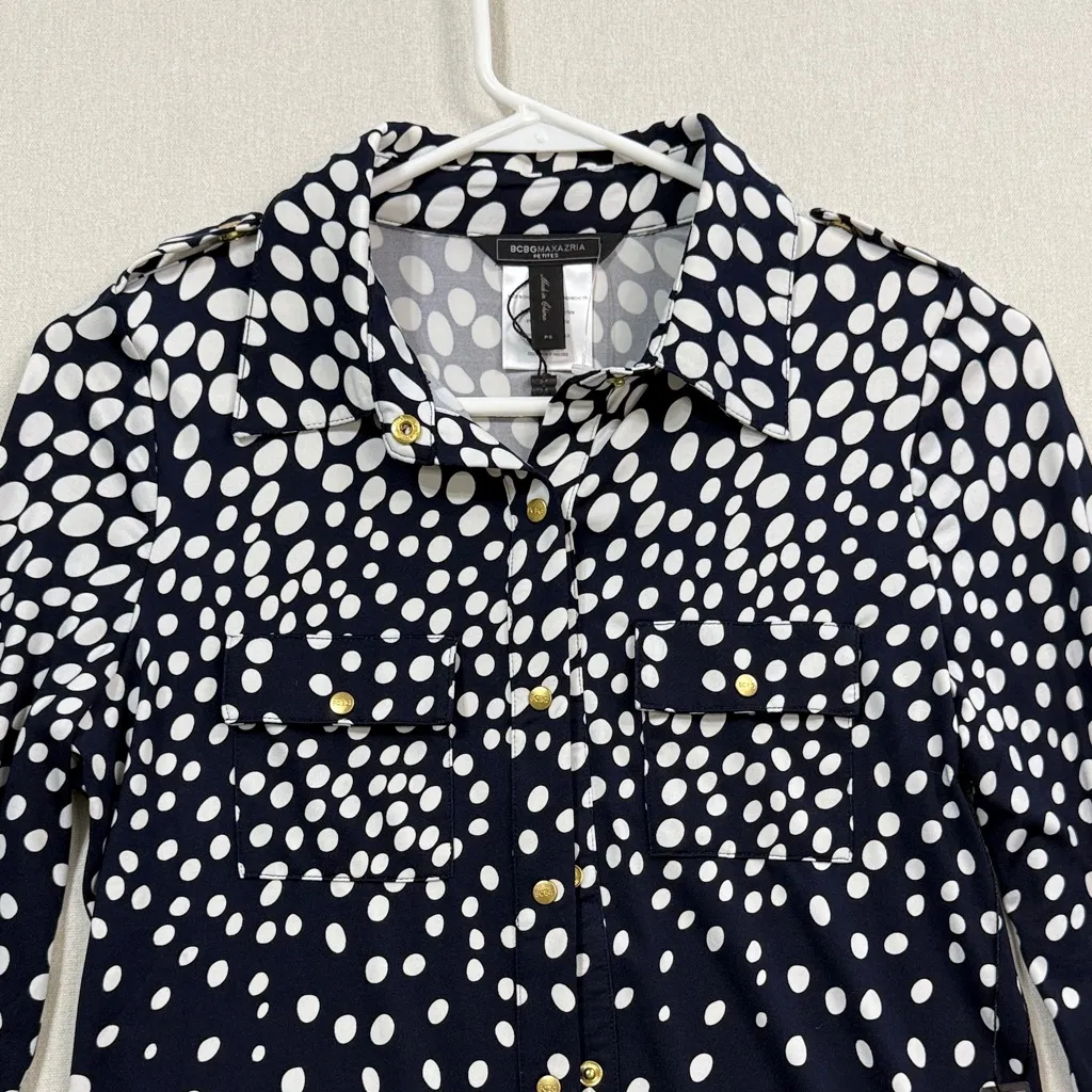 BCBGMaxAzria Navy and White Button Down Shirt - Image 2