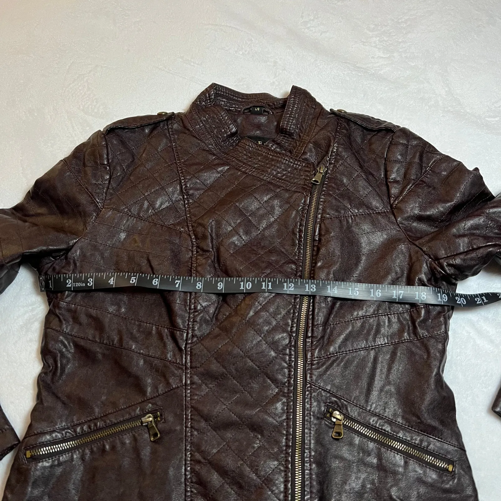 GUESS Faux Leather Moto Jacket Size Large Classic Casual Minimalist Rocker Y2K - Image 7