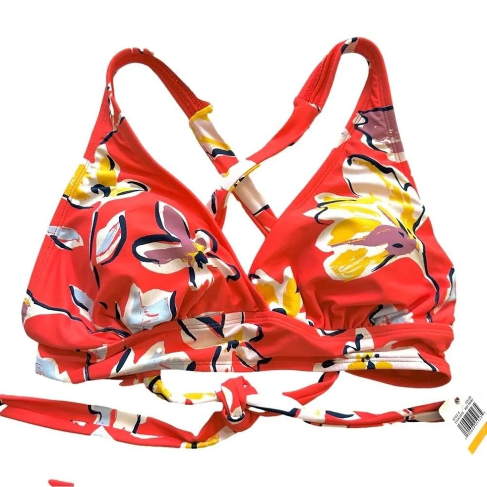 Catalina Bikini Set Red Floral Tie Back Top High Waisted Bottom Swim Small NEW - Image 3