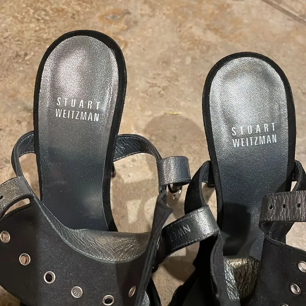 Stuart Weitzman Black Suede Leather French Cuff T-Strap Shoe Womens Size 7.5M - Image 2