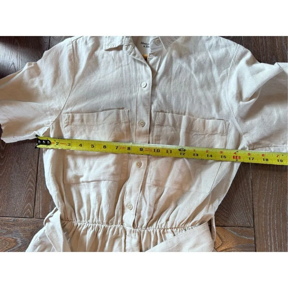 NWOT Abercrombie & Fitch Beige Linen Utility Linen Blend Romper Playsuit in Ston - Image 11
