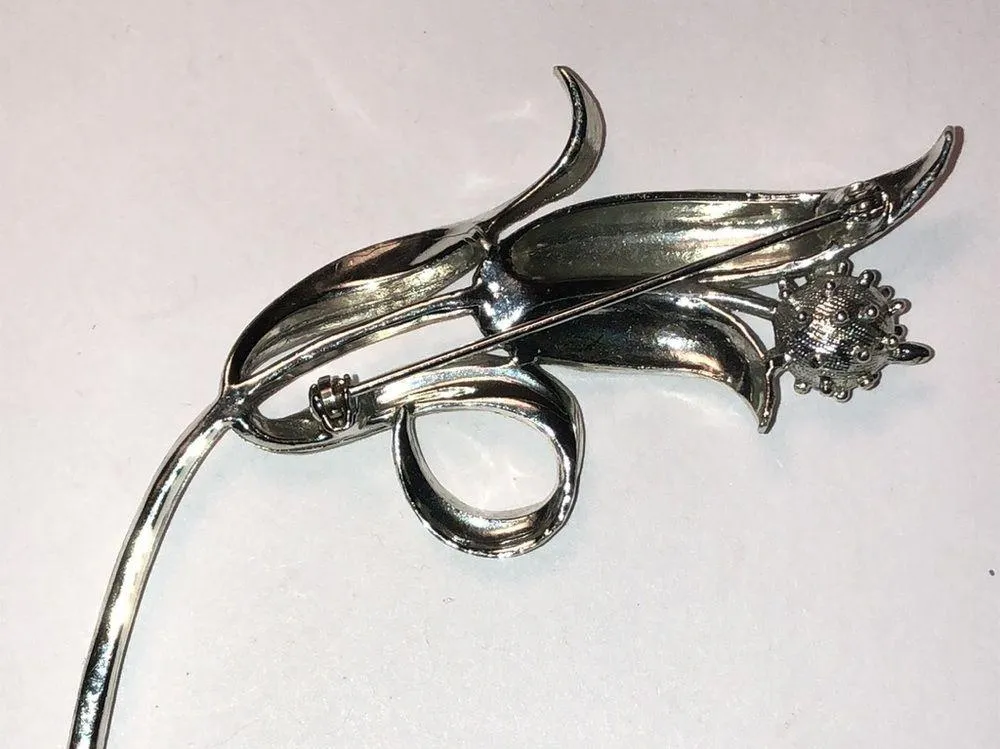 Vintage Silver Tone Textured Retro Boho Flower Brooch Shoulder Pin - Image 4