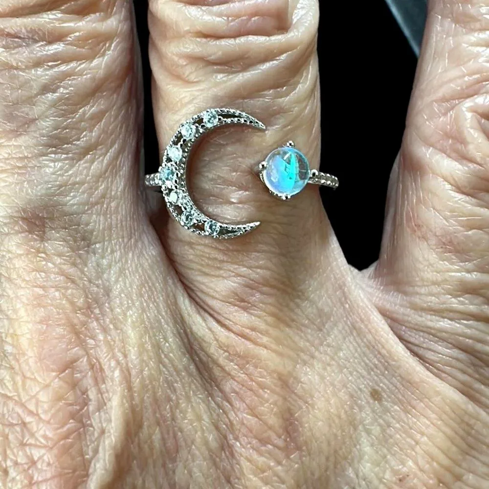 Inlaid Moonstone Moon and Earth Ring One Size - Image 8
