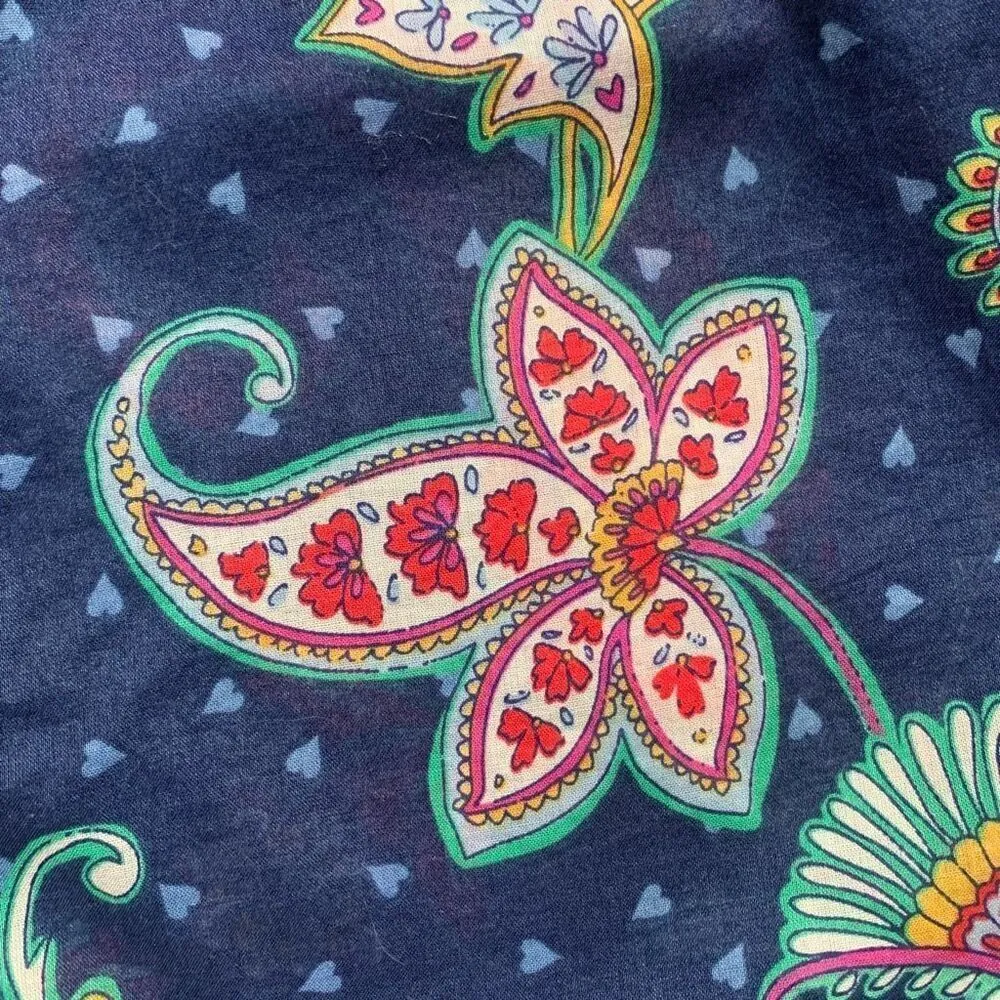 Talbots Navy Paisley Heart Print Ruffled Button-Up Long Sleeve Top Size Medium - Image 10