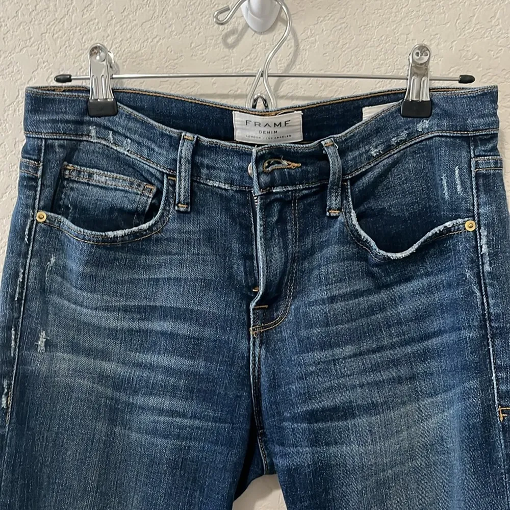 FRAME Denim Le Boy Jeans High Rise Burnett Raw Hem w Slit Gold Rivets, Size 25 - Image 7