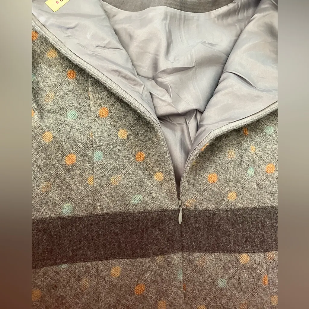 Japanese Wool Mod Dress Midi Gray Multicolored Polka Dot Dresses Made in Japan - Image 7