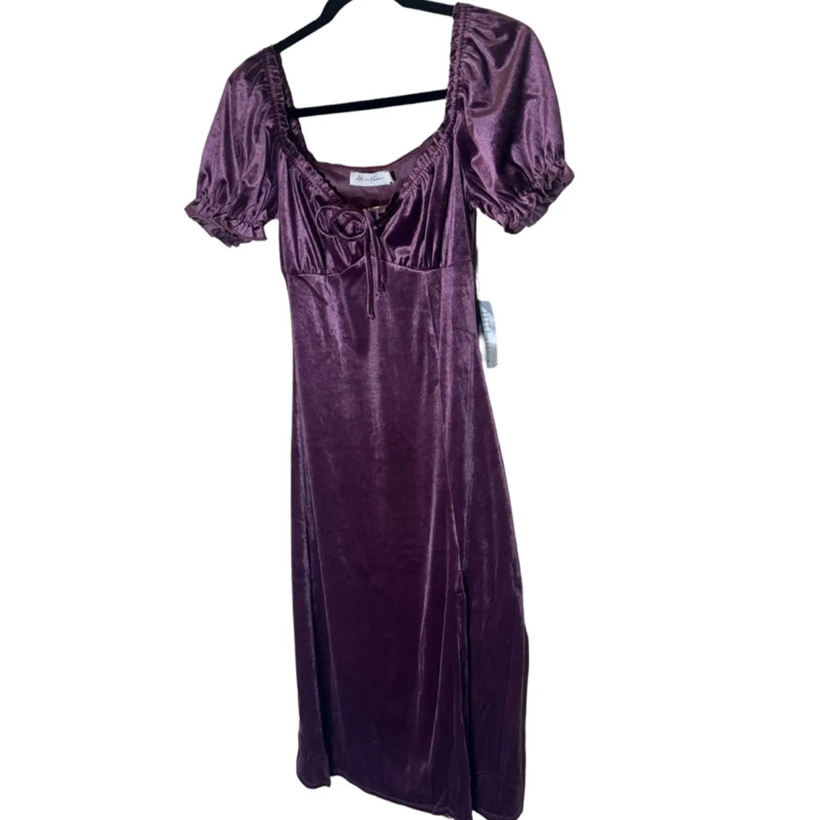 All in Favor Puff Sleeve Crushed Velvet Dress - Plum Size M - Image 4