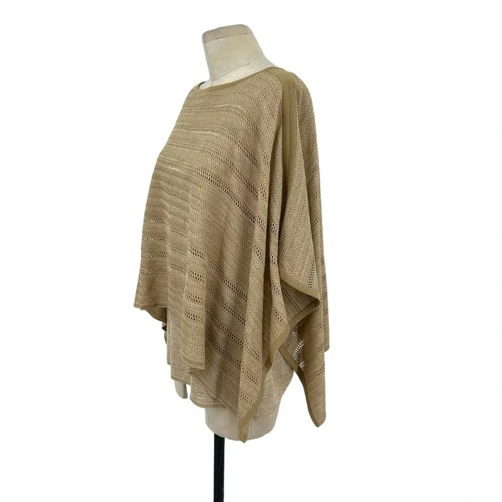 Misook Double Layer Tunic Sweater Top Blouse Poncho Saddle Camel Tan Size XS - Image 4