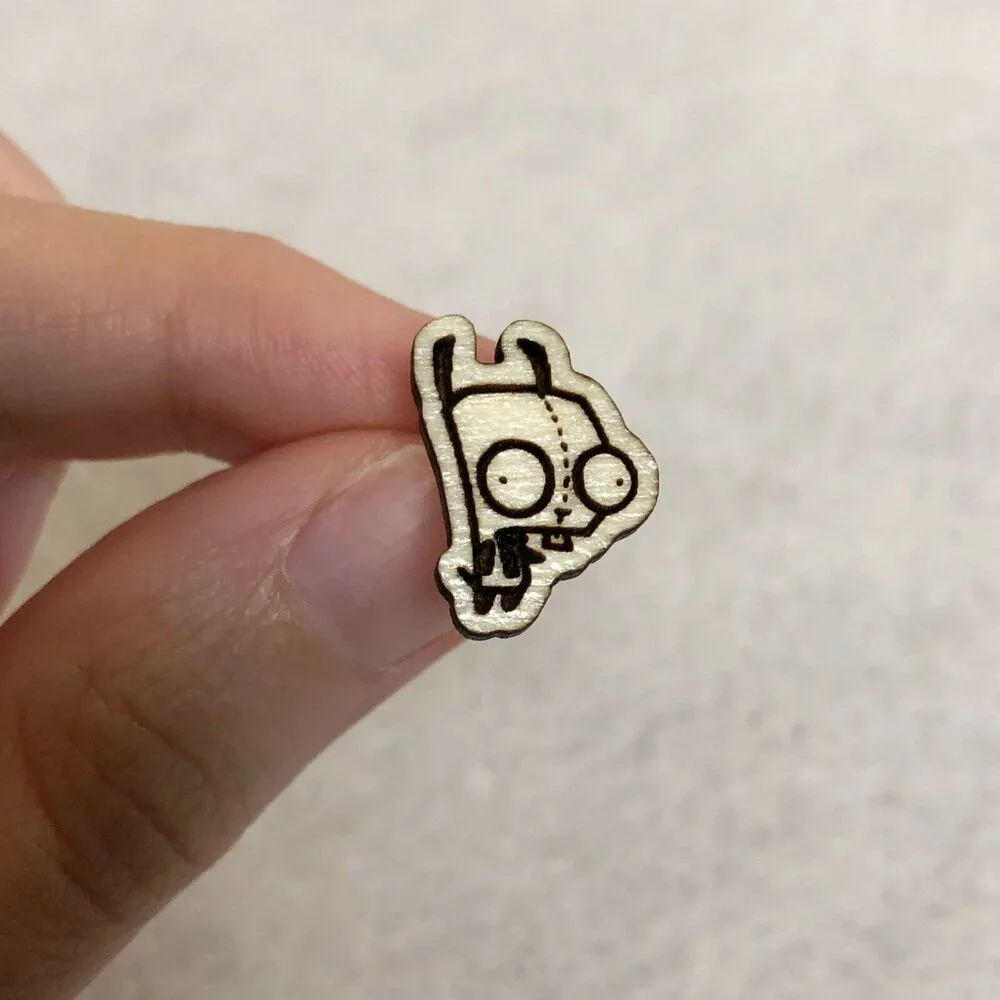 Invader Zim Gir Wood Stud Earrings - Image 3