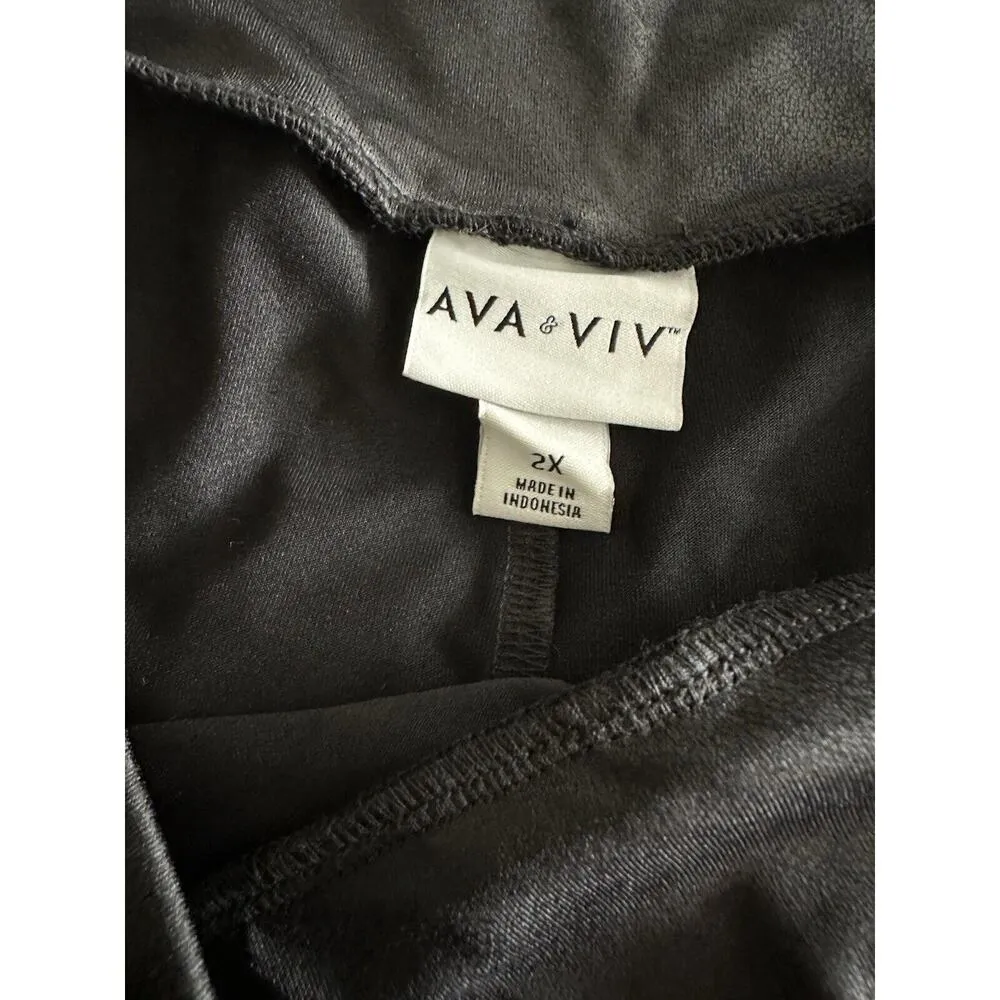 Ava & Viv Women's Plus Bike Shorts Black High Rise Liquid Shine Sharkskin 2X - Image 3