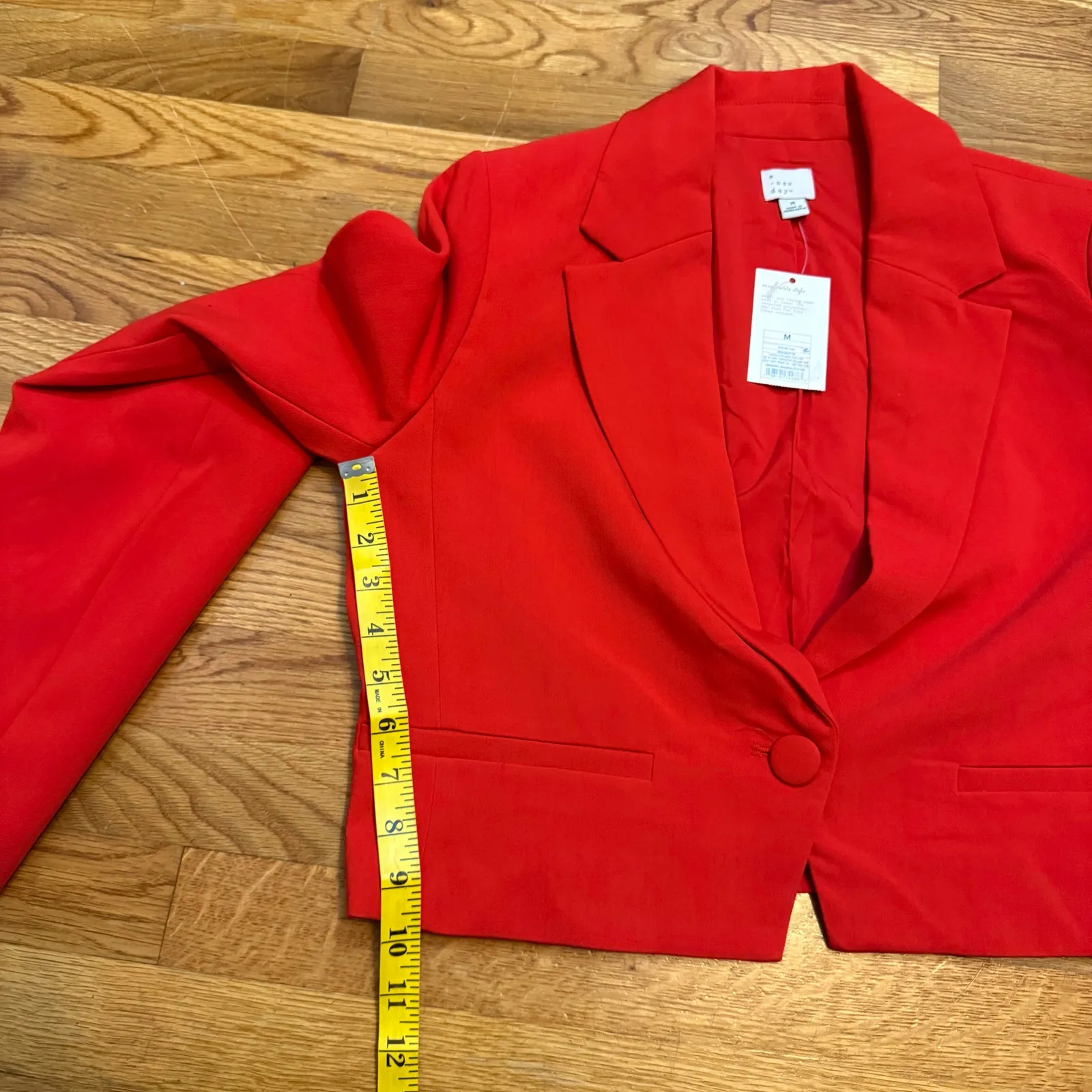 A New Day Women Medium Red Long Sleeve Cropped Blazer Corporatecore Office Siren - Image 5