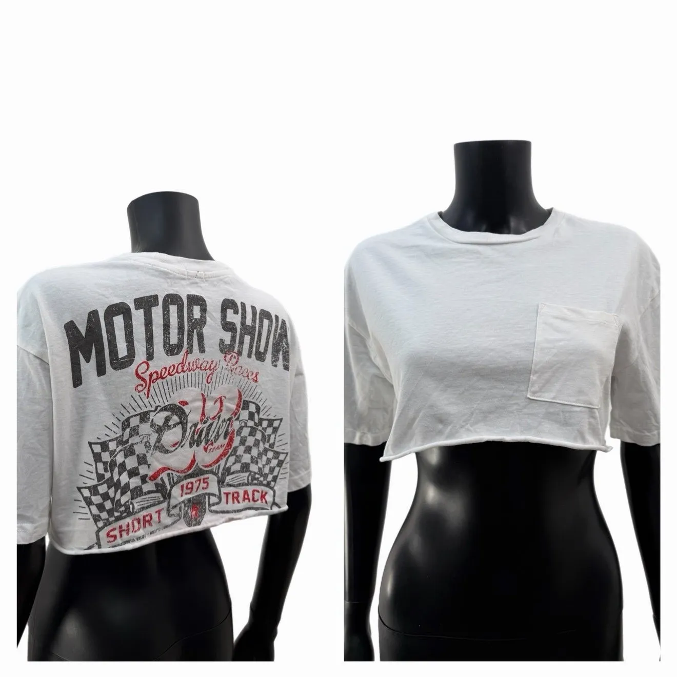 Garage Cropped Graphic Tee Motor Show White Cotton Short Sleeve P/S - Image 2