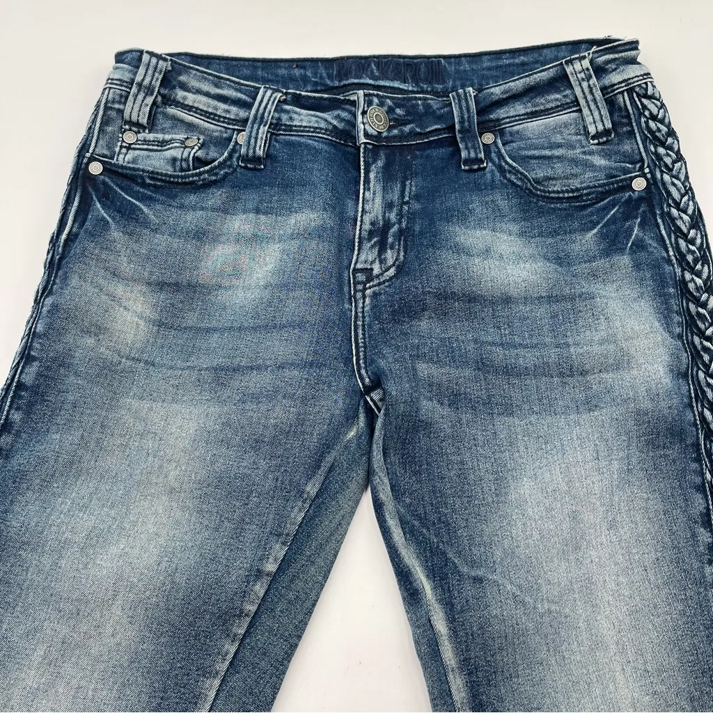 Rock & Roll Cowgirl Jeans Womens Size 30x34 Bootcut Stretch Denim Braided Y2K - Image 5