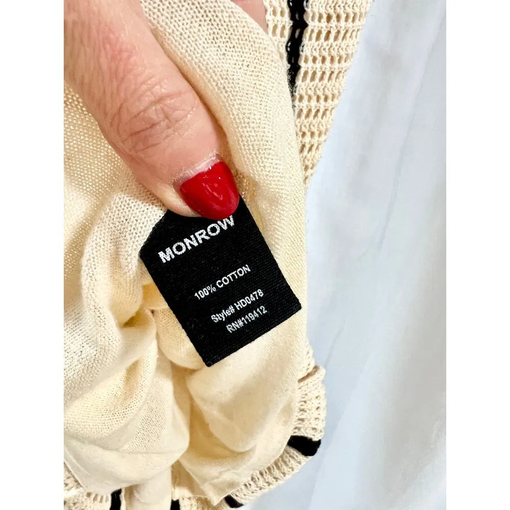 Monrow Vertical Striped Sleeveless Crochet Knit Bodycon Dress Cream/Black Small Black - Image 9