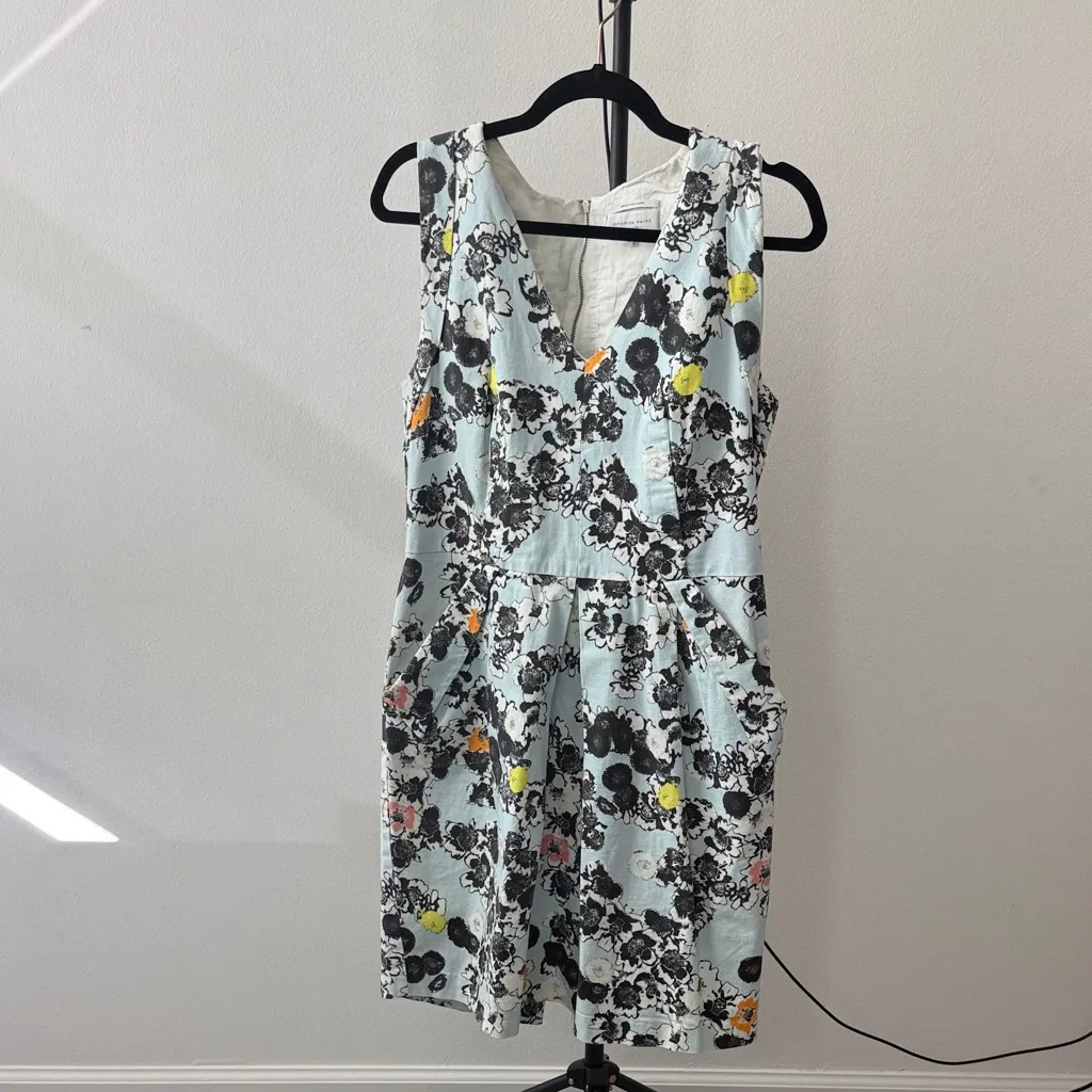 Veronika Maine Cream European Fabric Dress Blue Size 14 - Image 7