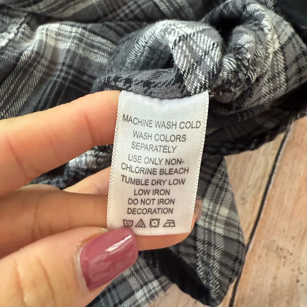 Woman Within Plaid Button-up Y2K Baby Doll Floral Embroidered  Shirt Large 18/20 - Image 6