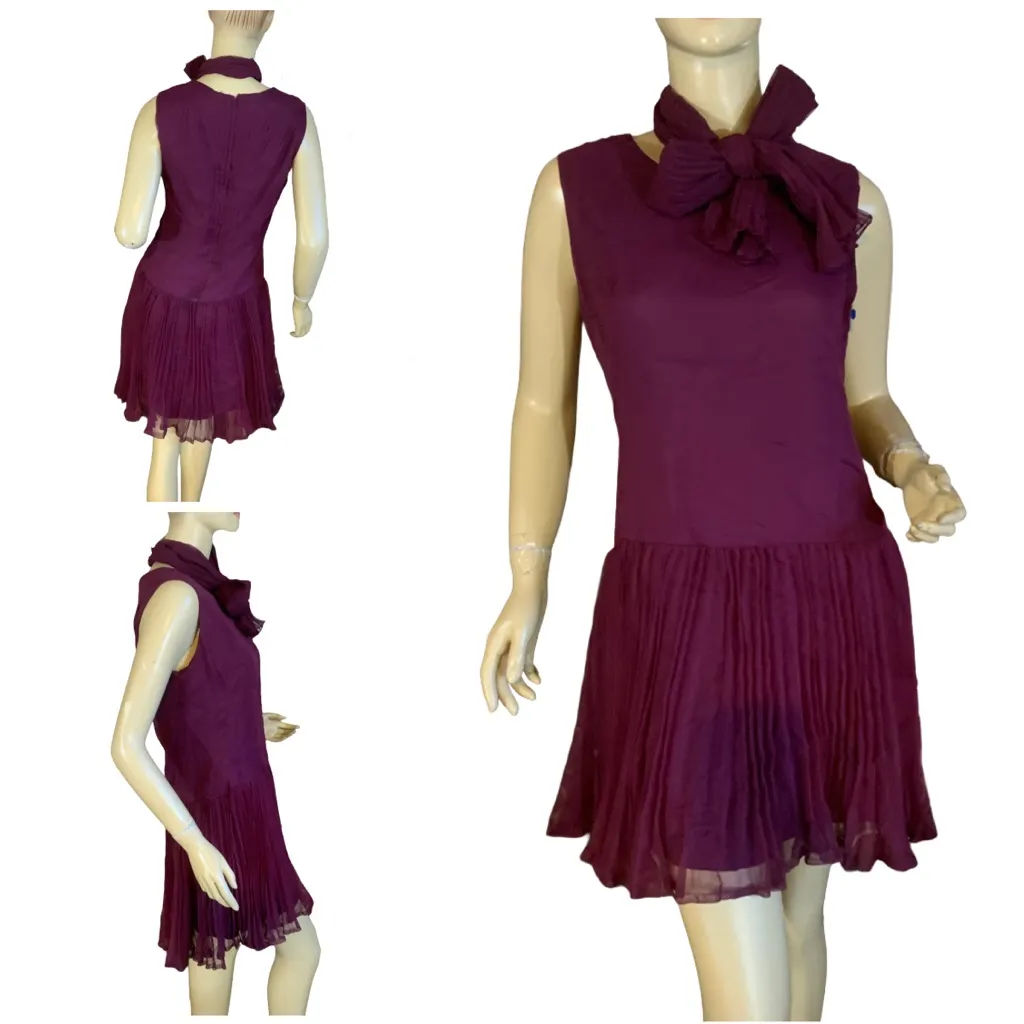 MR. MORT PURPLE & CREAM PLEATED MINI DRESS & JACKET 1970’S MATCHING SET (M) Size M - Image 7