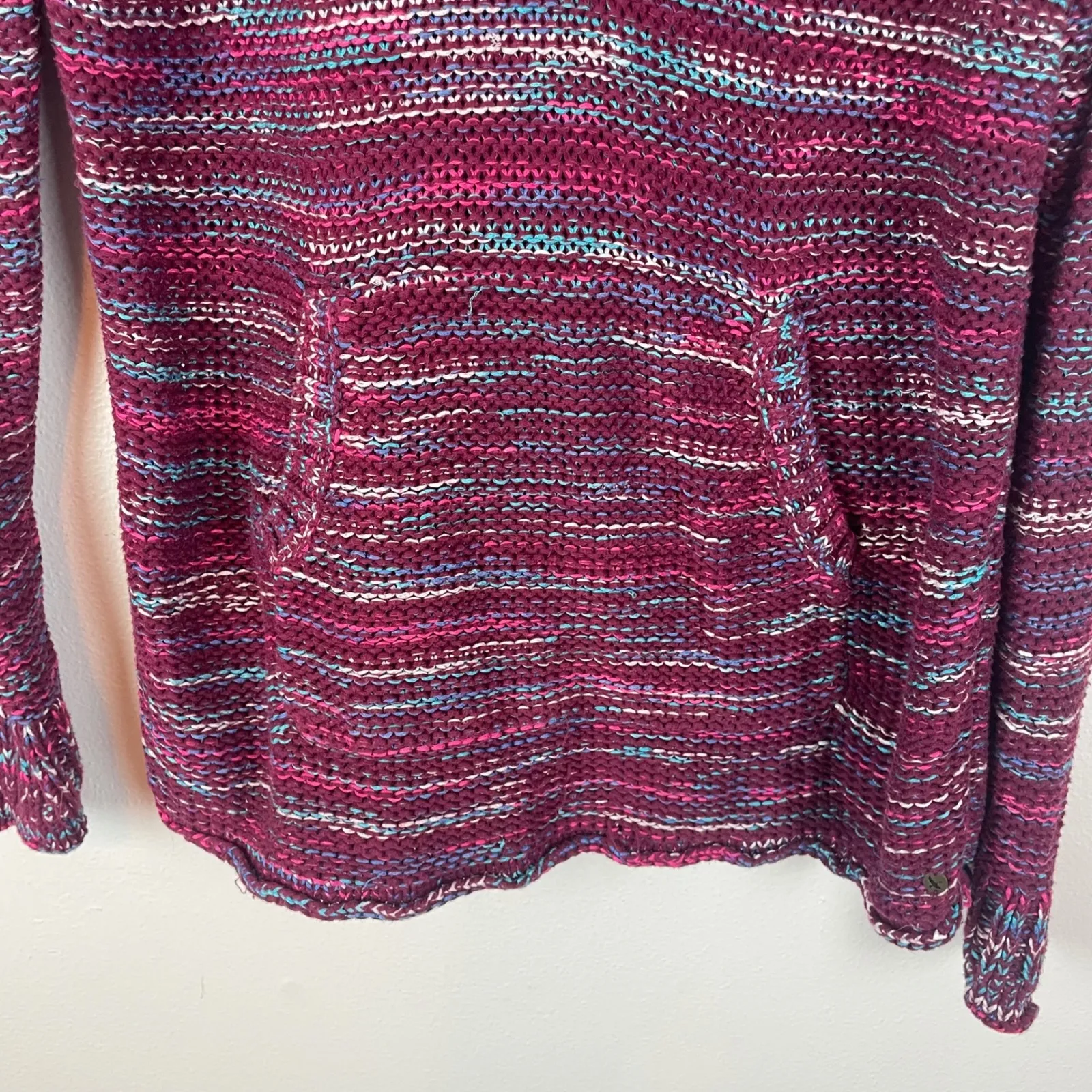 Eddie Bauer Women's Size L Multicolored Striped‎ V Neck Hooded Knit Sweater - Image 3