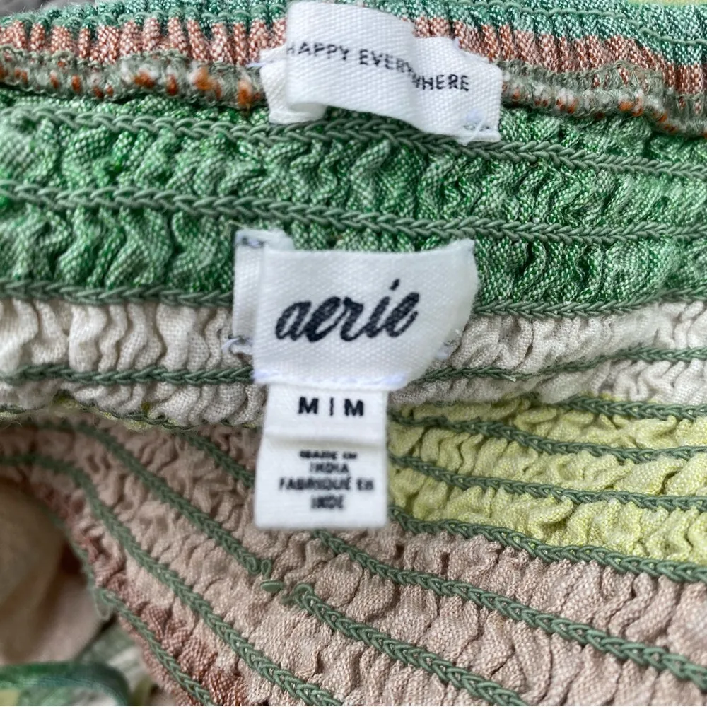 Aerie Green Striped Side Cut Out Linen Blend Mini Dress Size M - Image 10
