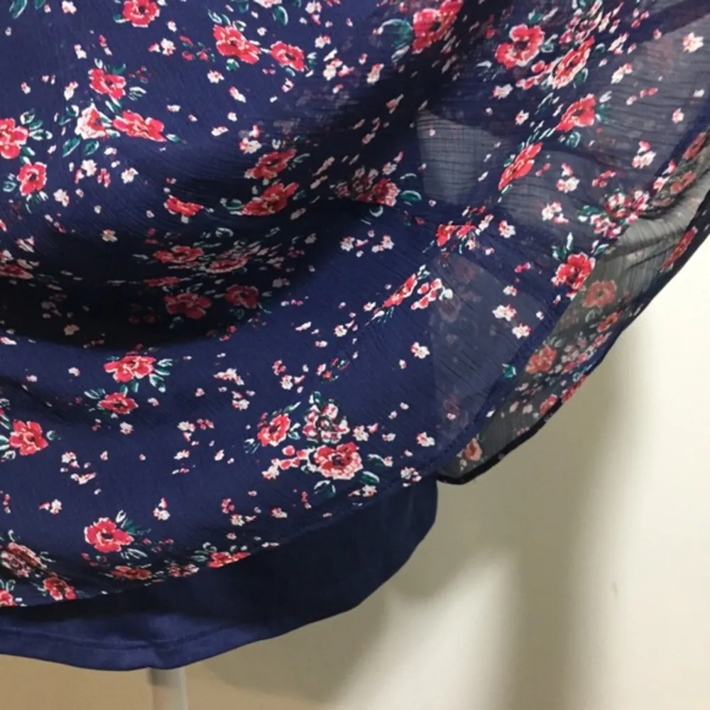 NWOT  Navy Blue Floral Chiffon Cami Dress Mini Tunic Tank New Strappy - Image 3